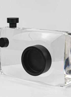 轻奢黑色水晶照相机摆件客厅电视柜茶几玄关样板间家居软装饰品