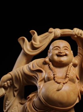 弥勒小叶黄杨木雕雕刻摆件实木文玩木质工艺品佛像家居黄杨木手工