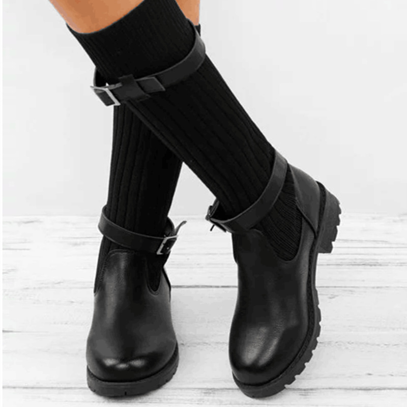 35-43 Plus-size women's stylish flat retro boots大码女士-图2