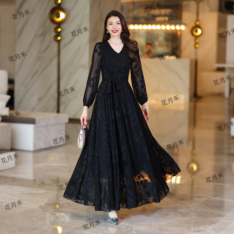 2025年新款春秋冬优雅气质大摆连衣裙收腰显瘦长裙雪纺裙沙滩裙子,淘宝优惠券,粉丝福利购,淘宝优惠卷