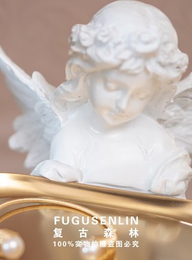 复古森林创意欧式l树脂少女天使雕塑托盘桌面摆件家居样板房装饰