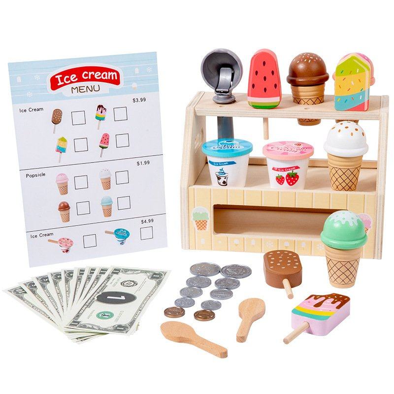 儿童木质仿真过家家雪糕冰淇淋售卖商店小卖部收银台角色扮演CE61,淘宝优惠券,粉丝福利购,淘宝优惠卷
