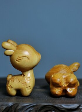 崖柏木雕手把件梅花鹿手机包包钥匙扣小挂件一鹿有你工艺品情H77