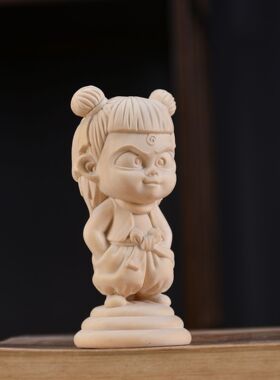 黄杨木哪吒三太子魔童闹海周边敖丙手把件实木工艺品可爱公仔H63