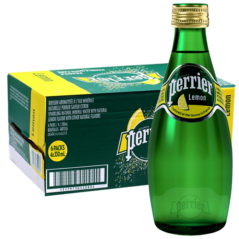 perrier法国巴黎水柠檬青柠原味气泡水矿泉水330ml*24玻璃瓶 - 图1