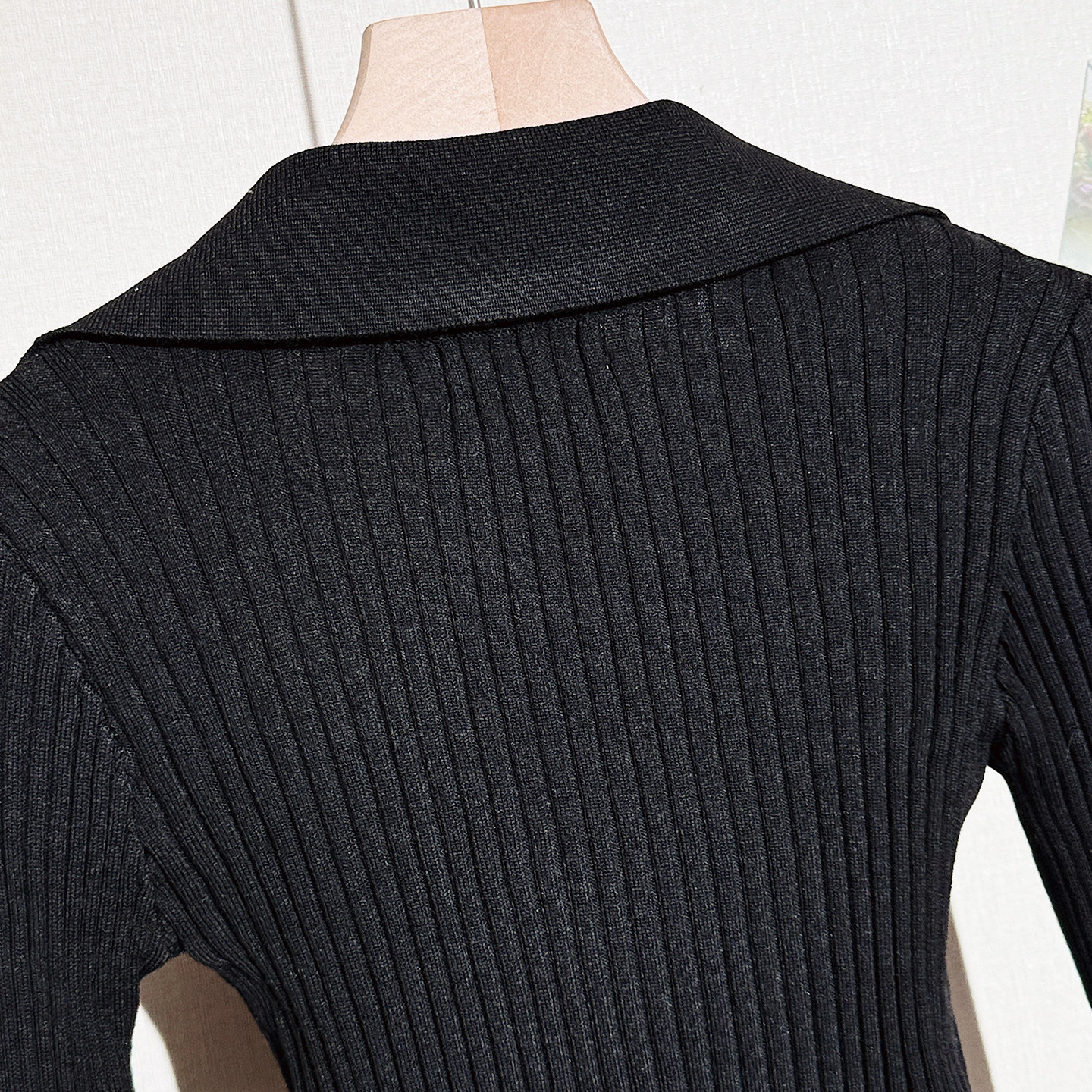 拉夏贝尔春新款黑色长袖v领针织开衫女喇叭袖上衣内搭气质打底衫,淘宝优惠券,粉丝福利购,淘宝优惠卷