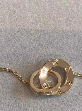 欧美18K金玫瑰金黄金白金双环螺丝镶钻手链项链锁骨链毛衣链情侣