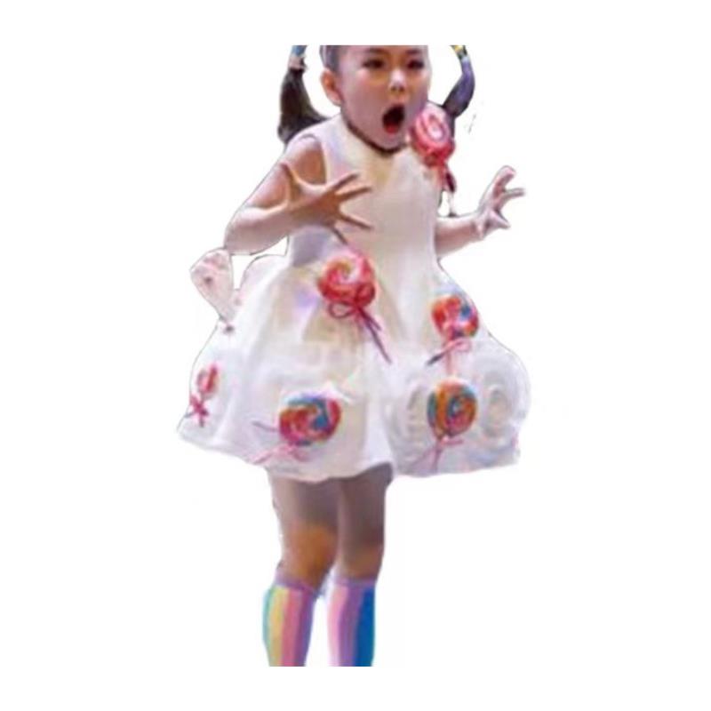 六一新款彩虹棒棒糖演出服幼儿园舞蹈服公主蓬蓬纱裙我勇敢表演服-图3