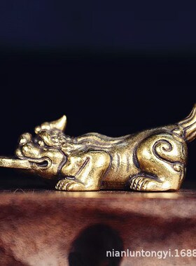 纯铜貔貅招财手把件招财黄铜皮丘桌面小摆件吞金兽转运工艺制品