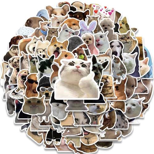 50/100pcs Cute Dog Cat MEME Funny Animals Stickers Aesthetic - 图0