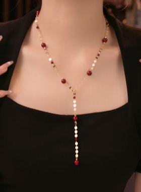红色珠子项链女小众轻奢