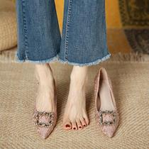 Hong Kong Fashion High Heels Shoes Women 2023 Fall New Pointed Fine Heel Water Drill Single Shoes Woman 100 Lapped Temperament Women Shoes