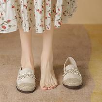 Hong Kong Single Shoe Woman Flat Bottom 2023 Fall New 100 Hitch Round Head Small Fragrant Wind Fisherman Shoes Womens Foot Lefu Shoes Woman