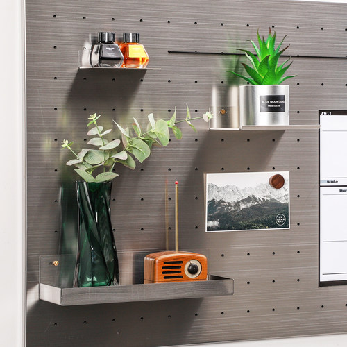 洞洞板配件拉丝不锈铁隔板置物架免打孔防水不生锈户外阳台收纳 - 图1