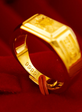 金店同款发福财回纹戒指沙金纯镀沙金金回纹开口戒指发福财男戒