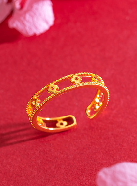 网红ins风四叶草指环 高级感百搭不挑人环环相扣情侣男女开口戒指