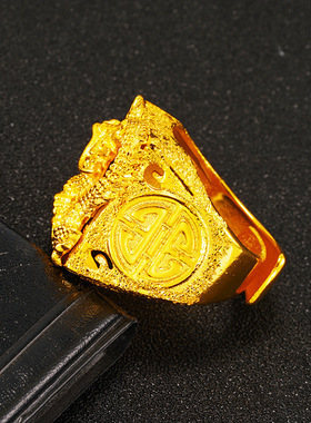 霸气真金沙金开口腾龙男戒跨境简约黄金龙头锡金戒指男款