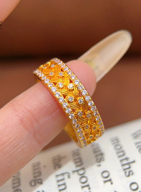 新中式古法沙金点钻金枝玉叶麦穗戒指穗穗平安指环女中古风送礼物