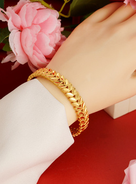 沙金卡扣手镯麦穗开口戒指双层叶子饰品网红同款女款