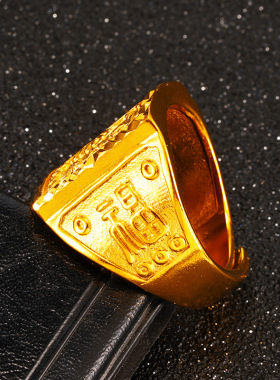 奢华仿沙金黄金男戒大展宏图霸气网红饰品沙金一帆风顺指环