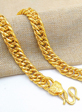 加厚金福扣老板沙金项链镀真金项链镀金粗项链仿真金首饰马鞭链