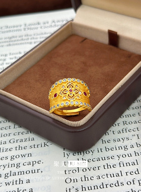 金店同款镶钻宽面仿真黄金流星戒指越南沙金女款时尚复古活口指环