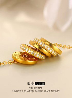 新中式国风设计感越南沙金宫廷风五帝钱币黄金色点钻钻钱币项链女