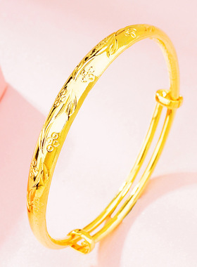沙金民族风扁圆推拉手镯女 展销会热卖镀真黄金女黄手环