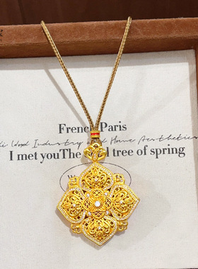金店同款越南沙金国韵传承柿蒂纹吊坠柿柿如意花窗毛衣链送女朋友