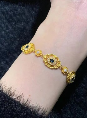 徽镶蓝宝石手链越南沙金古法戒指抖音网红同款女时尚锡金手饰