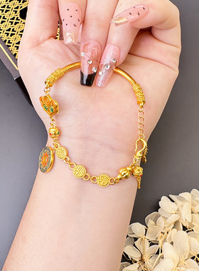 新中式沙金格桑花手链复古福牌流苏高级感轻奢国风手饰品久不掉色