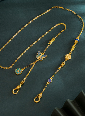 国潮越南沙金锦鲤吊坠双凤扣头项链新中式复古黄金色烧蓝珐琅彩饰