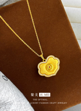 红书款古法越南沙金拉丝如意平安锁项链女高级感新中式如意锁骨链