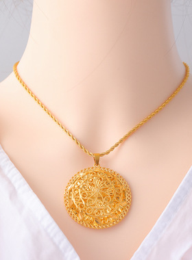 越南沙金花朵镂空复古吊坠女款仿黄金吊牌气质配饰新品