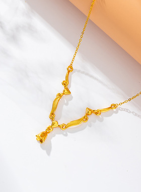 十二花神幸福摇铃兰花项链女仿黄金沙金吊坠古法套链生日礼物国潮