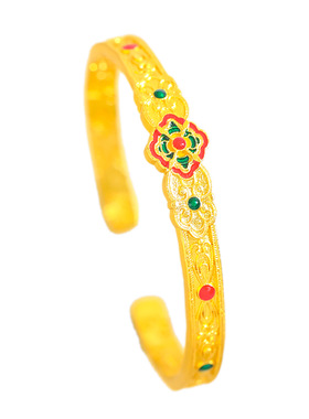 金店同款越南沙金珐琅彩仿真黄金蝴蝶底开口手镯新中式镯子送女友