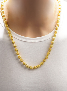 镂空桃核越南沙金项链男士时尚简约个性饰品磨砂粗链首饰