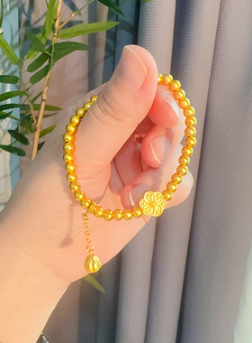 金店同款古法沙金藏蕴传承福满莲华莲蓬福子六相花黄金手链女送礼