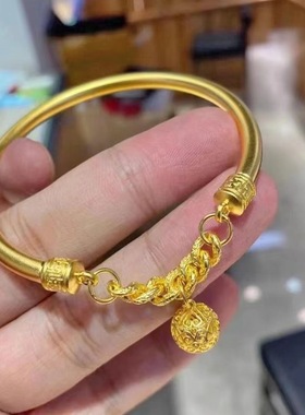 越南沙金精工古法宫铃手镯女款镀沙金金文艺复古手环古风首饰