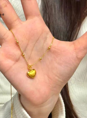 金店同款越南沙金拉丝爱心金珠项链女时尚个性设计感锁骨链送女友