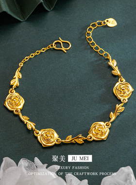 复古花枝玫瑰花项链越南沙金气质精致百搭轻奢款时尚黄金手链款
