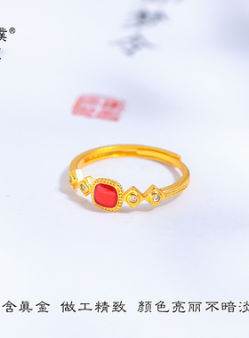 金店同款强保色越南沙丝凤华小方雀戒指小众可调节百搭食指戒