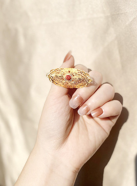 越南沙金羽翼孔雀黄金戒指女士气质久不掉色复古红宝石锡金款式