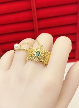 越南沙金流苏戒指ins风高级设计感小众锡金精锻工艺黄金高保色