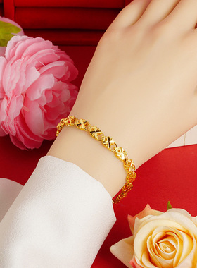 沙金车花手链锡金手饰黄金女士清新饰品小众气质简约时尚手饰爆款