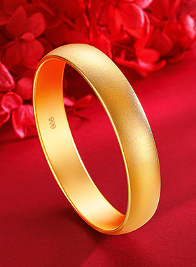 古法传承简约素面素圈轮胎手镯越南沙金网红款泥鳅背哑光宽面手环