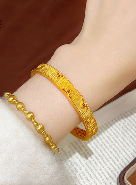 金店同款越南沙金镂空金丝织锦四叶窗花手镯四叶草闭口素圈镯子送