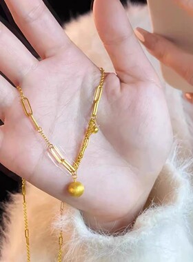 拉丝金秋项链简约黄金色设计感高颜值轻奢越南沙金有球必应锁骨链