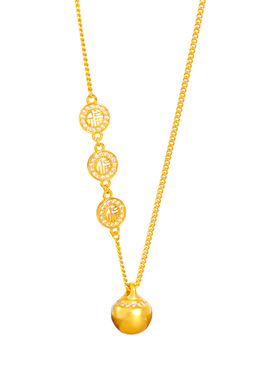 金店同款越南沙金镶钻福字有求必应项链新中式圆球大金珠锁骨链女