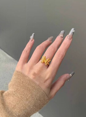 古法沙金镂空蝴蝶开口戒指小众时尚设计潮流轻奢ins高级黄金指环
